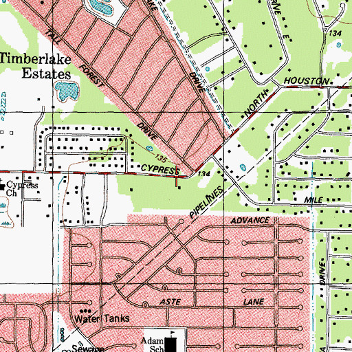 Topographic Map of Cy Fair Community Church Unity of the Brethren, TX