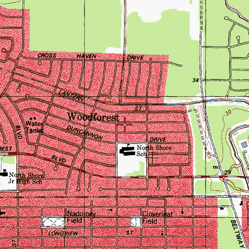 Topographic Map of Miles Chapel Church, TX