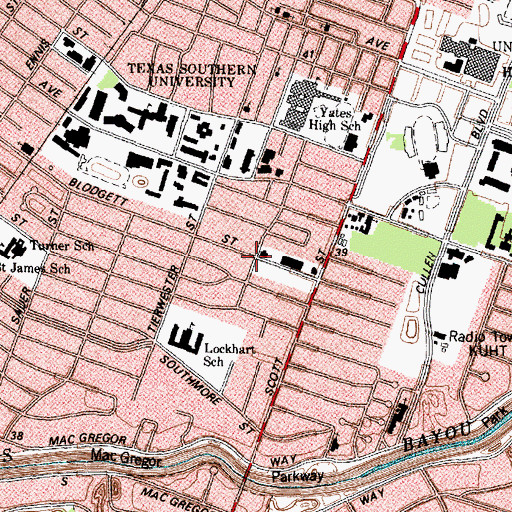 Topographic Map of University Presbyterian Church, TX