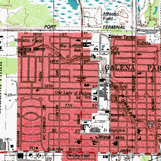 Topographic Map of Galena Park Church of God Seventh Day, TX