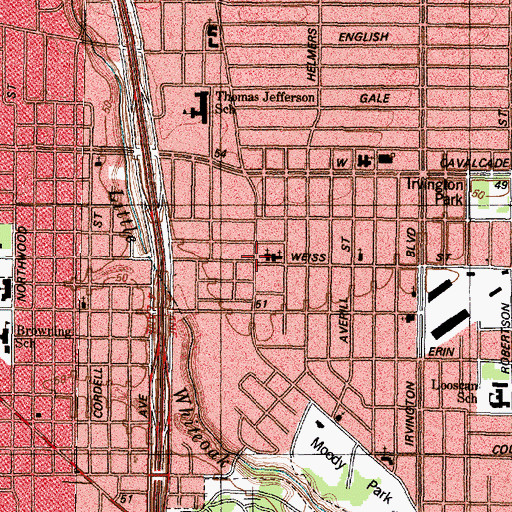 Topographic Map of Irvington Pentecostal Church, TX