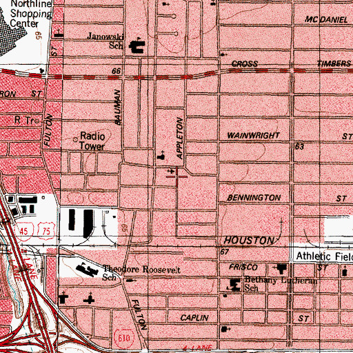 Topographic Map of Oakwood United Methodist Church, TX
