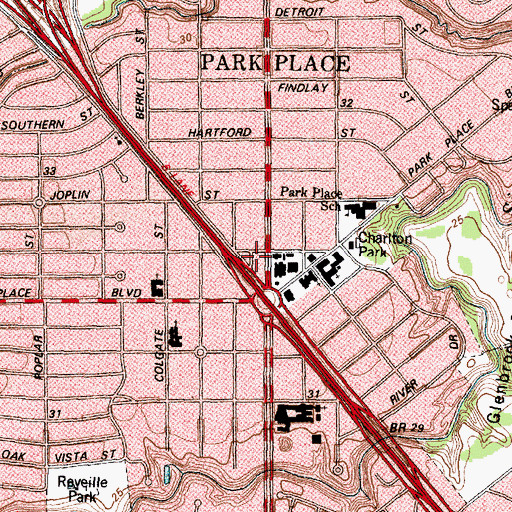 Topographic Map of Park Place United Methodist Church, TX