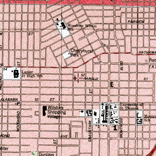 Topographic Map of Bering Memorial United Methodist Church, TX