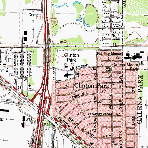 Topographic Map of Clinton Park Methodist Church, TX