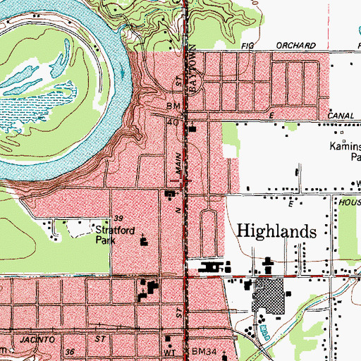 Topographic Map of Highlands United Methodist Church Fellowship Hall, TX