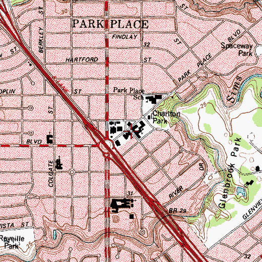 Topographic Map of Park Place Lutheran Church, TX