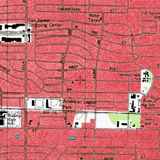 Topographic Map of Jehovahs Witnesses Church, TX