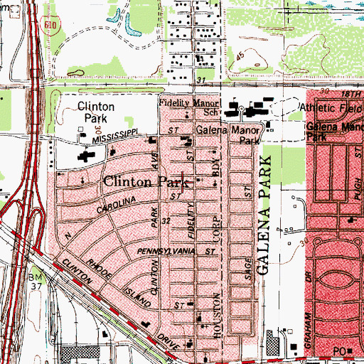 Topographic Map of Mount Zion Church of God in Christ, TX