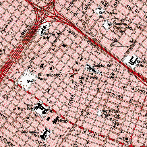 Topographic Map of Williams Memorial Temple Church of God in Christ, TX