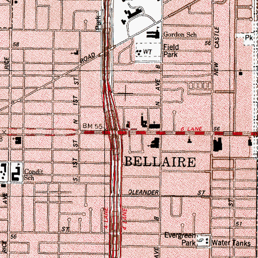 Topographic Map of Bellaire Church of the Nazarene, TX