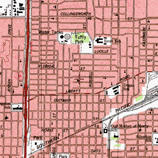 Topographic Map of Fountain of Life Church of God in Christ, TX