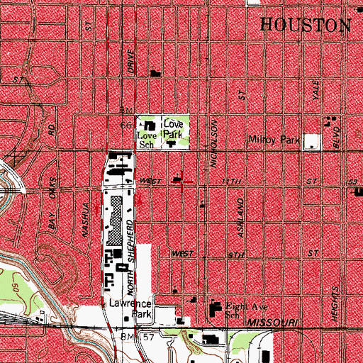 Topographic Map of West Eleventh Church of God, TX