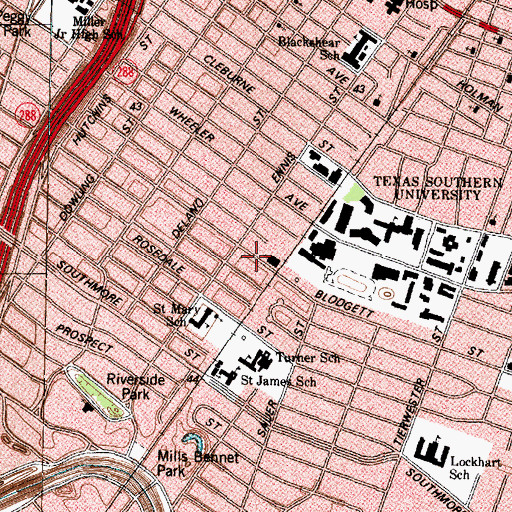 Topographic Map of Pilgrim Congregational United Church of Christ, TX