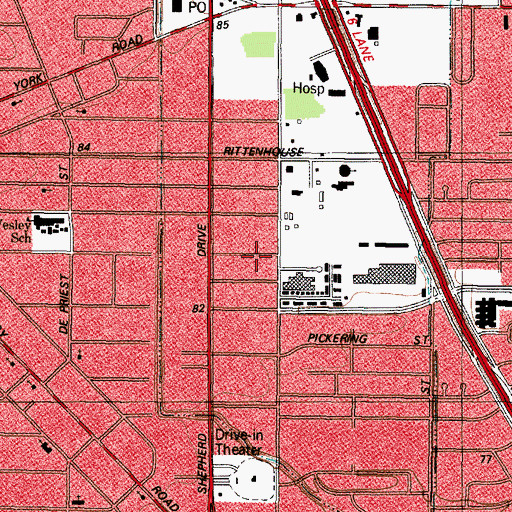 Topographic Map of Church of Christ, TX