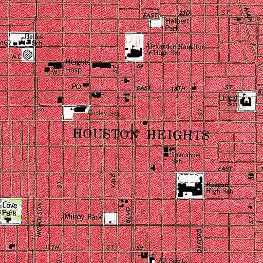 Topographic Map of Church of Christ - Heights, TX