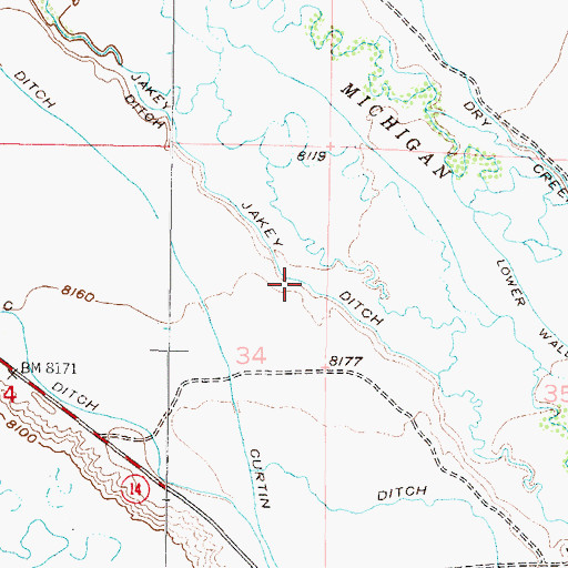 Topographic Map of Jakey Ditch, CO