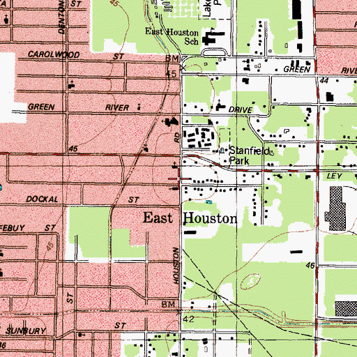 Topographic Map of East Houston Church of Christ, TX
