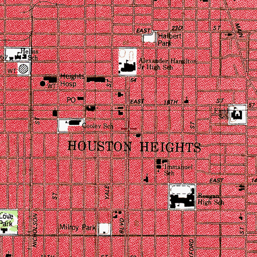 Topographic Map of Heights Church of Christ, TX