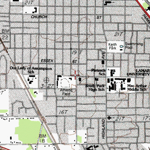 Topographic Map of South Park Baptist Church, TX