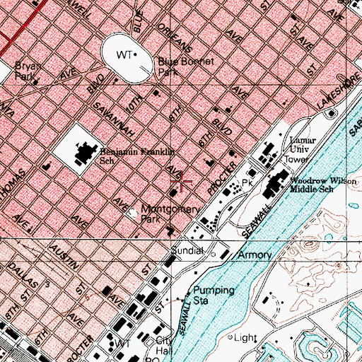Topographic Map of Saint Marys Catholic Church, TX