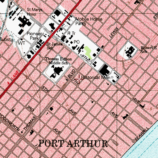 Topographic Map of New Temple Missionary Baptist Church, TX