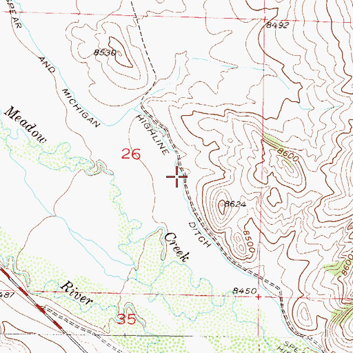 Topographic Map of Spear and Michigan Highline Ditch, CO