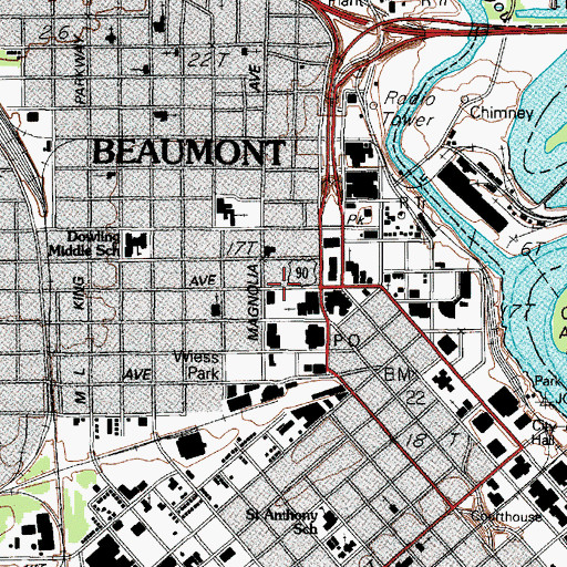 Topographic Map of First Baptist Church, TX
