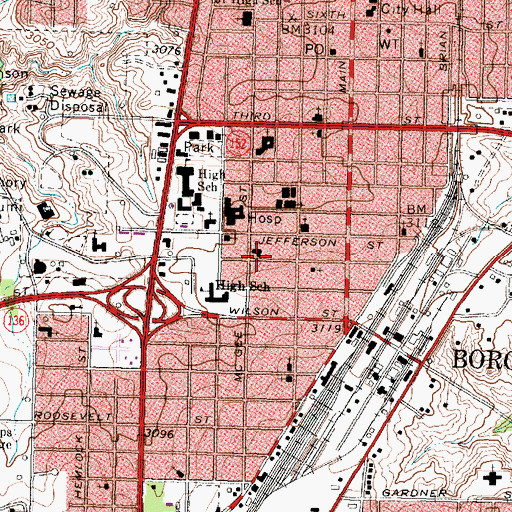 Topographic Map of First Presbyterian Church, TX