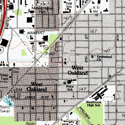 Topographic Map of Antioch Baptist Church, TX