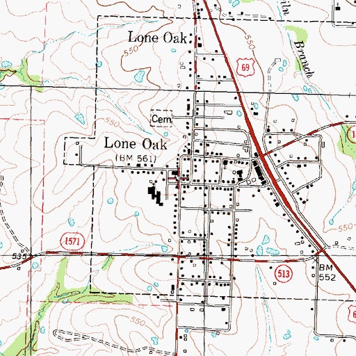 Topographic Map of Lone Oak Baptist Church, TX