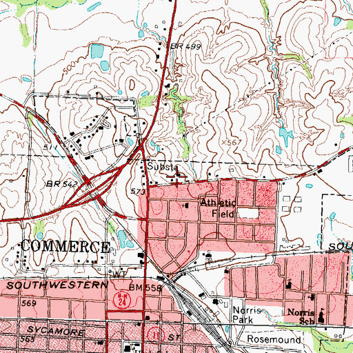 Topographic Map of Ridgecrest Baptist Church, TX