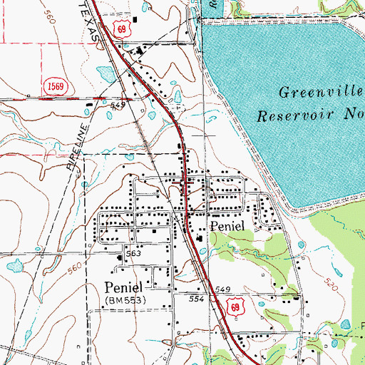 Topographic Map of Peniel Church of the Nazarene, TX
