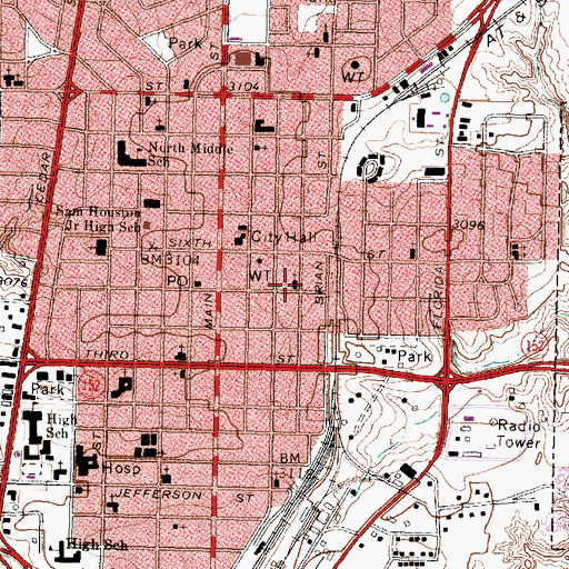 Topographic Map of First Assembly of God Church, TX