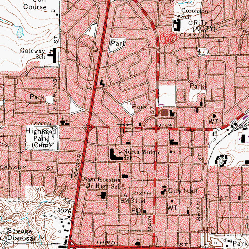 Topographic Map of Central Baptist Church, TX