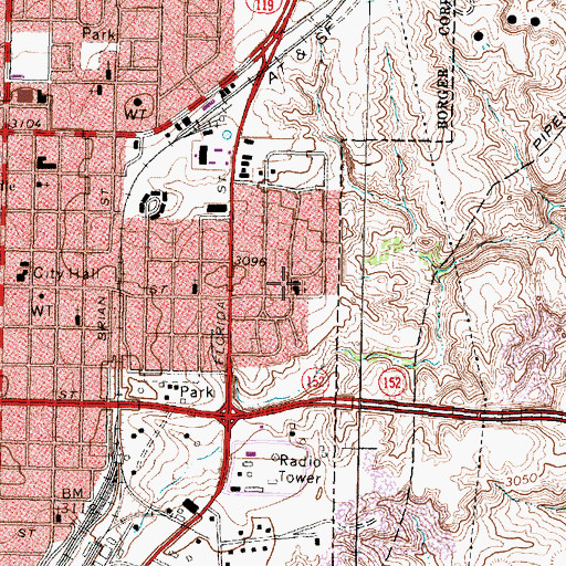 Topographic Map of Primitive Baptist Church of Borger, TX
