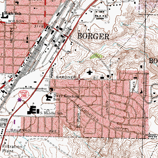 Topographic Map of Church of Christ - Borger, TX
