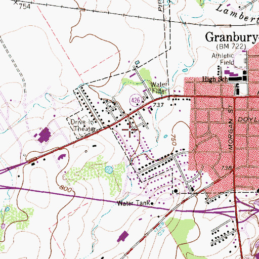 Topographic Map of First Baptist Church, TX