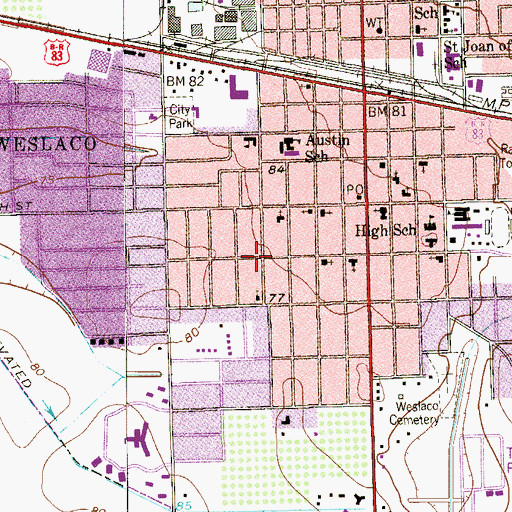 Topographic Map of Weslaco Assembly of God Church, TX