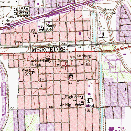 Topographic Map of First Baptist Church, TX