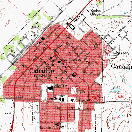 Topographic Map of Central Baptist Church, TX