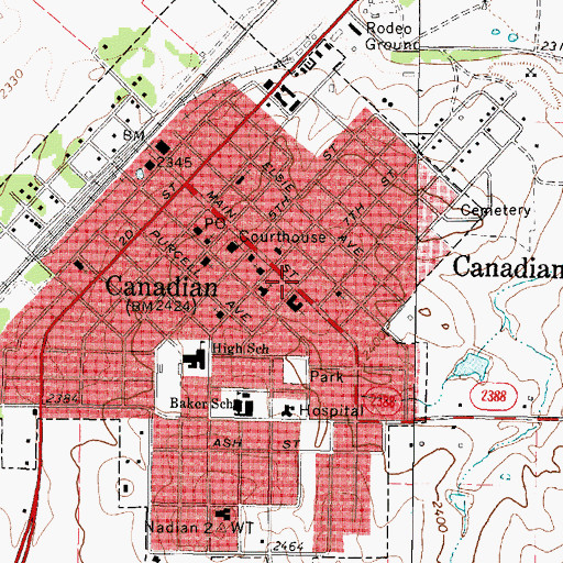 Topographic Map of First Baptist Church, TX