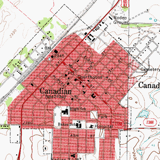Topographic Map of Methodist Church, TX