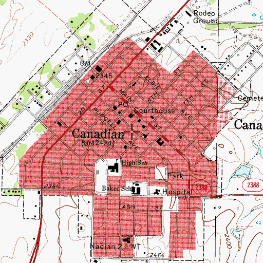 Topographic Map of First Presbyterian Church, TX