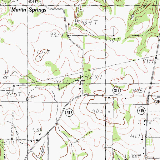 Topographic Map of Martin Springs Baptist Church, TX