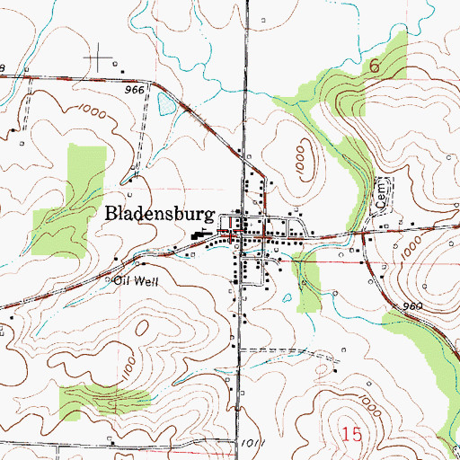 Topographic Map of Bladensburg Post Office, OH