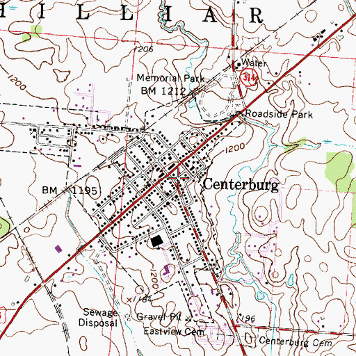Topographic Map of Centerburg Post Office, OH