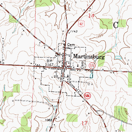 Topographic Map of Martinsburg Post Office, OH