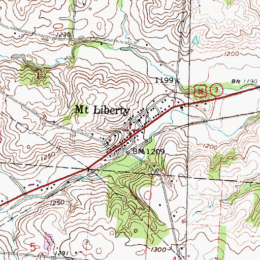 Topographic Map of Mount Liberty Post Office, OH