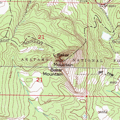 Topographic Map of Baker Mountain, CO